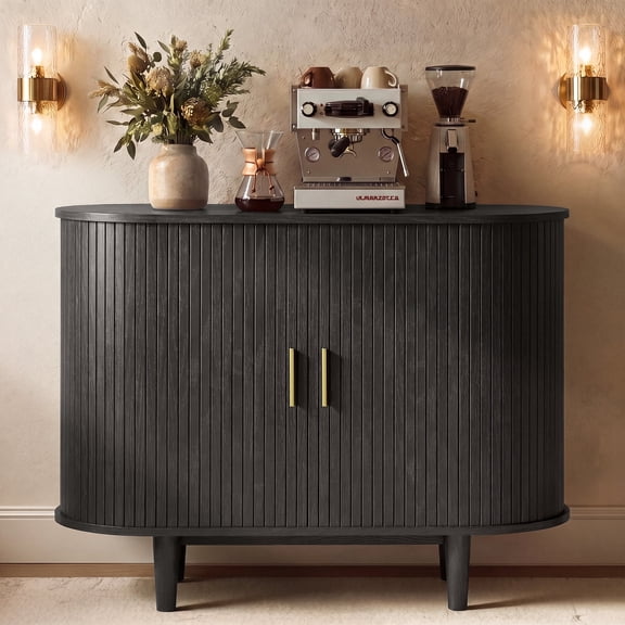 VASAGLE Storage Cabinet, Modern Sideboard with Sliding Doors, Buffet Cabinet , Adjustable Shelves, 39.4 x 15.7 x 29.5 Inch, Black, Miriana Collection