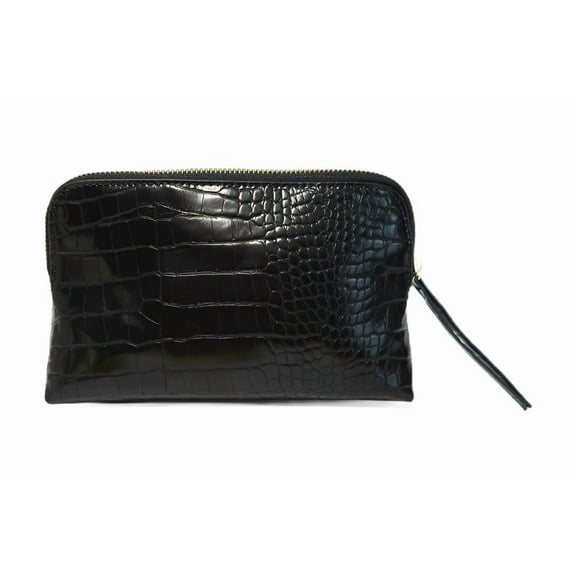 RittZi Noir Onyx Crocodile Cosmetic Bag - Luxury Vegan Leather Makeup Bag – Black Crocodile Texture Organizer, Beauty Bag for Travel, Skincare & Makeup Storage