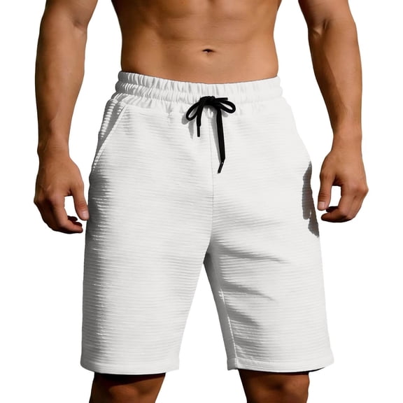 Besolor Mens Summer Shorts Knee Length Elastic Waisted Drawstring Casual Loose Workout Running Shorts with Pockets(X-Large,White)