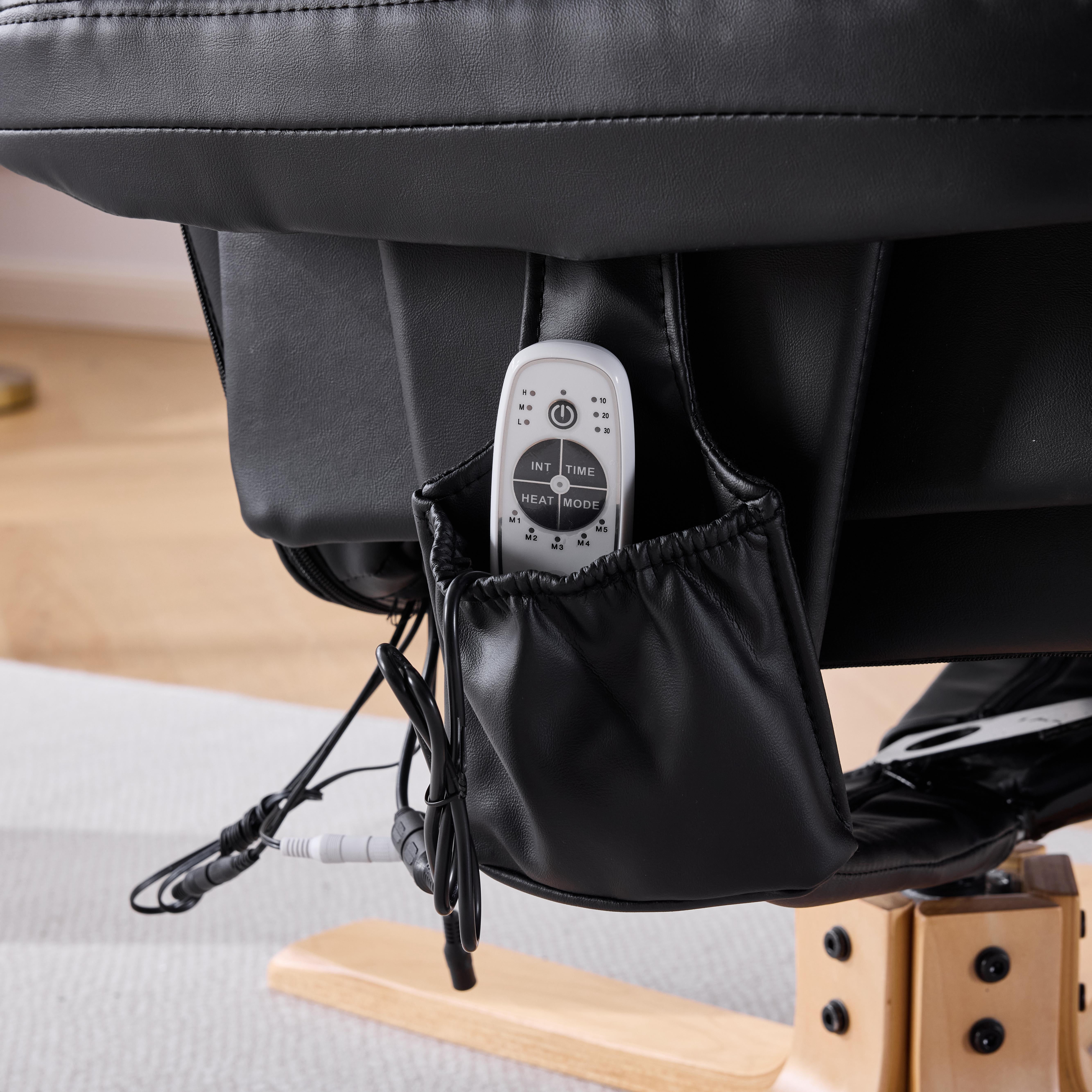 Black PU Leather Heated Massage 360 Degree Swivel Accent Chair, Ergonomic Single Sofa with Ottoman and Adjustable Backrest for Living Room Bedroom Office Apartment, Black