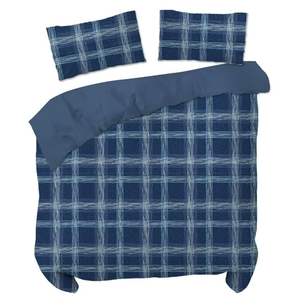 Malibu Home Collection Plaid Roi Ensemble de douillette 3 pièces Blue Denim