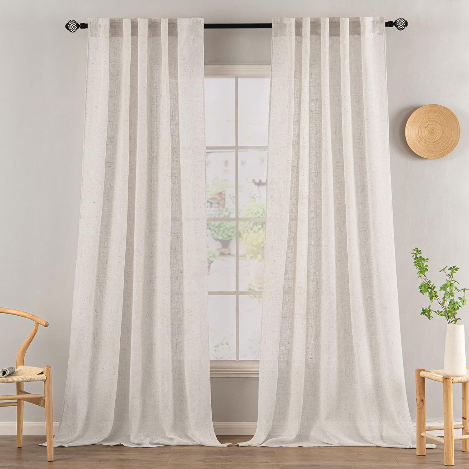 Linen Curtains 84 Inch Length 2 Panels for Bedroom Living Room, Soft Thick Linen Textured Back Tab Window Drapes Semi Sheer Light Filtering Rod Pocket Modern Farmhouse Decor