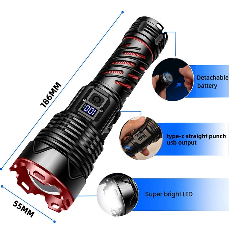 best usb rechargeable led flashlight with red light Juyafio Rechargeable Flashlight, 200000 Lumens with Type-C Fast Charging & 16-Hour Runtime, 5 Modes, Telescopic Zoom, Waterproof, Compact Handheld
