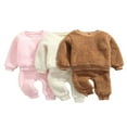 thumbnail image 3 of 2PCS Baby Fall Winter Clothes Sets Infant Boy Girl Solid Fleece Tops Pants Outfit Pink 0-6 Months, 3 of 8