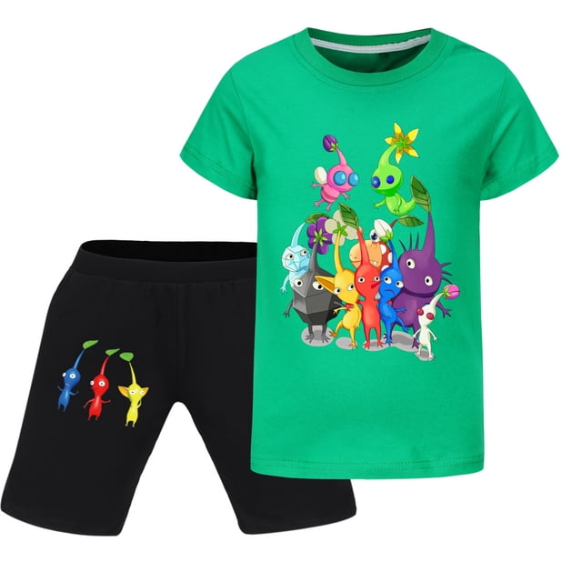 Pikmin Wiki Ensemble à Manches Courtes pour Enfants, Ensemble Mode en Coton à Col Rond avec Shorts à Manches Courtes, Convient aux Enfants de 6 à 13 Ans