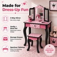 thumbnail image 4 of Teamson Kids Gisele Wooden Play Vanity Set with Tri-Fold Mirror, Storage Drawer, Matching Stool and Kids Makeup Table for Ages 3+, Pink & Black, 4 of 10