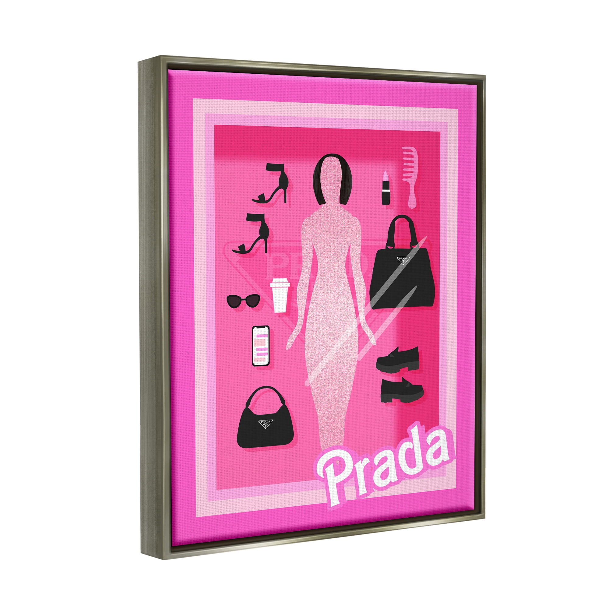 Stupell Industries Pink Fashion Doll Beauty & Fashion Painting Gray Floater Framed Art Print Wall Art, 25 x 31