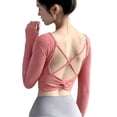 thumbnail image 4 of Glisme Sports Bras For Women High Support Autumn And Winter Long Sleeve Yoga Jacket With Chest Pad Twisted Back Sports Jacket Workout Yoga Top Athletic Pink, 4 of 4