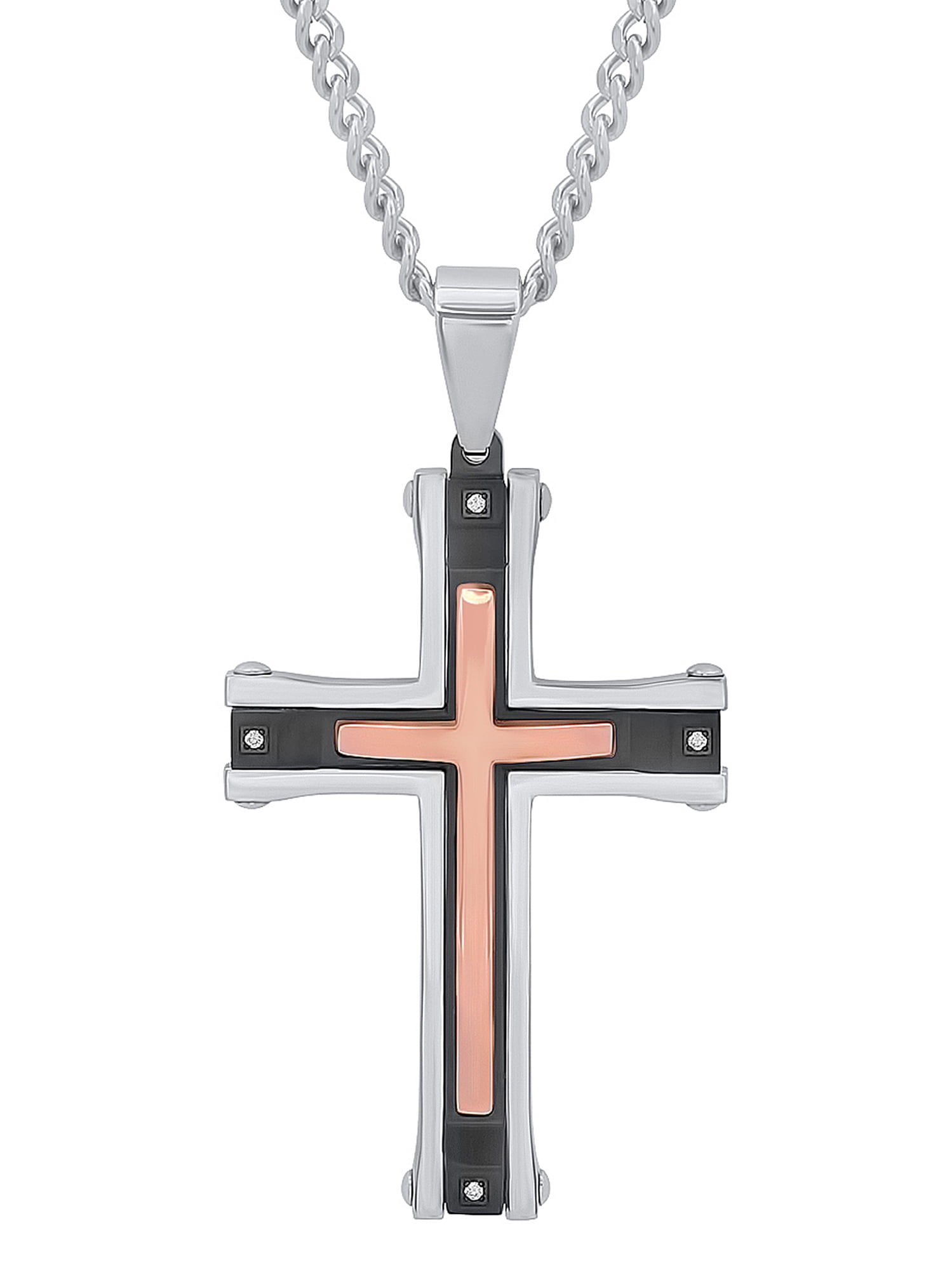 Men's Black and Rose Gold Cross Pendant with Diamond Singapore