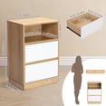 thumbnail image 5 of Hassch Contemporary Bedside Table with Angled-Edge Drawers, Two-Tone White & Oak Nightstand, Upper Open Shelf Design, Easy Assembly, 5 of 9