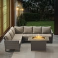 thumbnail image 2 of POCASSY 4PCS Patio Furniture Set with Fire Pit Table - All Weather Brown Wicker Outdoor Sectional Sofa with 41" Rectangular Propane Firepit Table, Anti-slip Cushions Water Resistant Cover - Gray, 2 of 14