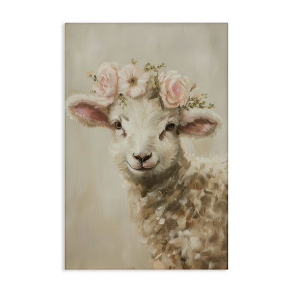 Stupell Industries Soft Floral Lamb Animals & Insects Painting Gallery Wrapped Canvas Art Print Wall Art, 16 x 24