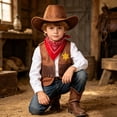 thumbnail image 4 of Duqingm Cowboy Cowgirl Outfits for Boys, Toddler Kids Dress Up Role Play Parties Cowboy Kids' Vest & Bandana Set Hat Coffee,6-12 Months, 4 of 5