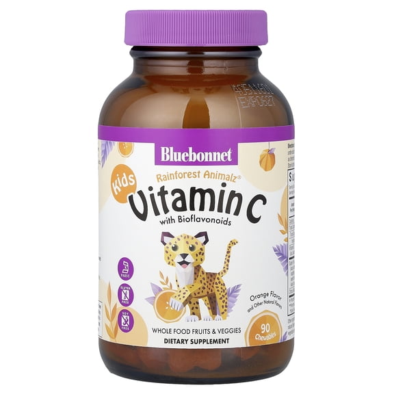 Bluebonnet Rainforest Animalz Vitamin C Animal Shape Chewable Tablets 250mg 45 Days Orange