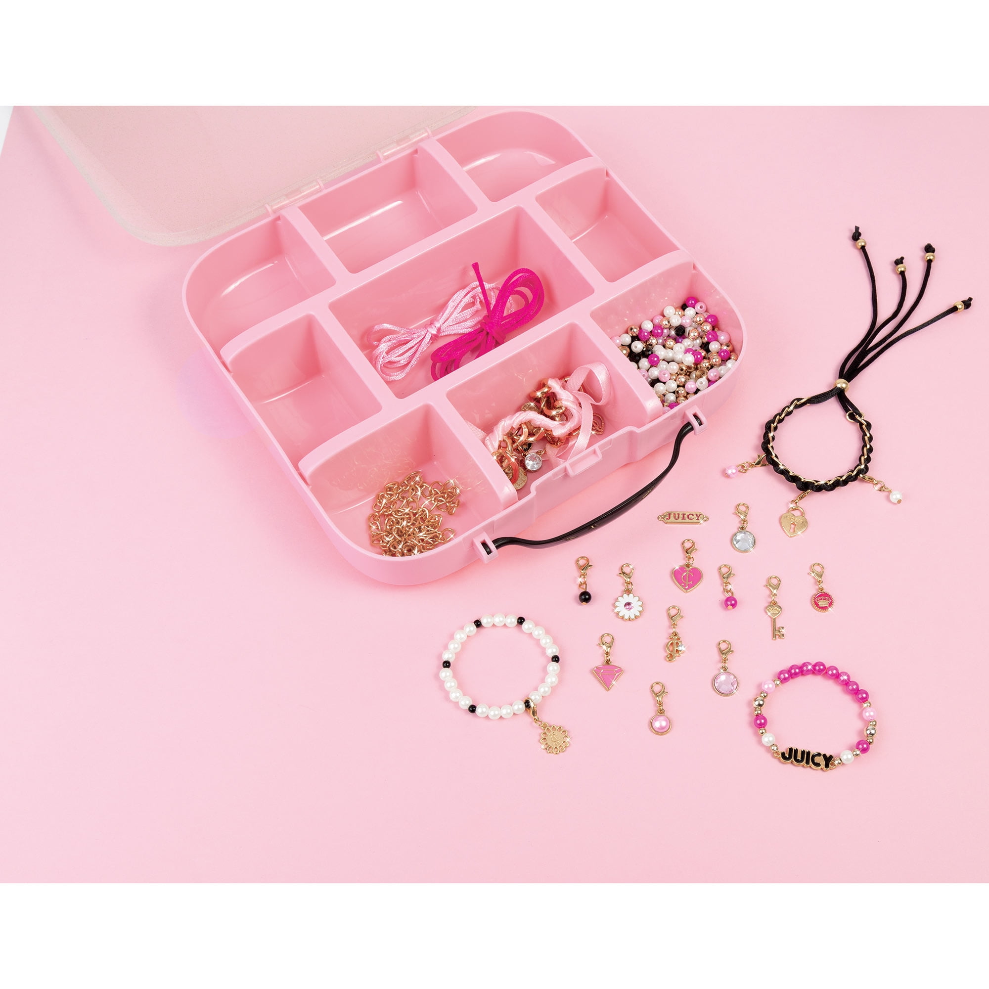 Juicy Couture: Glitz ‘N Glam Charm Bracelets - 494pc DIY Kit, Design & Create 18 Cord & Ribbon Bracelets, Bead Jewelry, Storage Case, Girls & Kids 8+