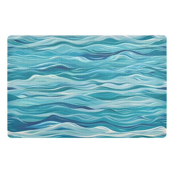 Ryvnso Sea Wave Door Mats Outdoor Indoor Entrance Low Profile Floor Rugs 32"x20" Carpet