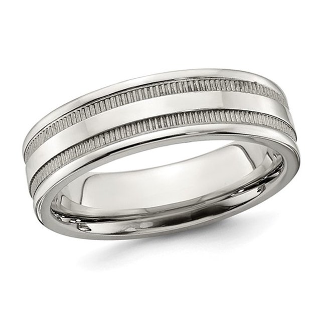 Mens or Ladies Stainless Steel Grooved Wedding Band Ring (6.00MM)