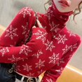 thumbnail image 4 of Suéter de cuello alto tejido con copos de nieve para mujer, ropa de primavera, ajustado, elegante, de moda, con cuello alto, 4 of 4