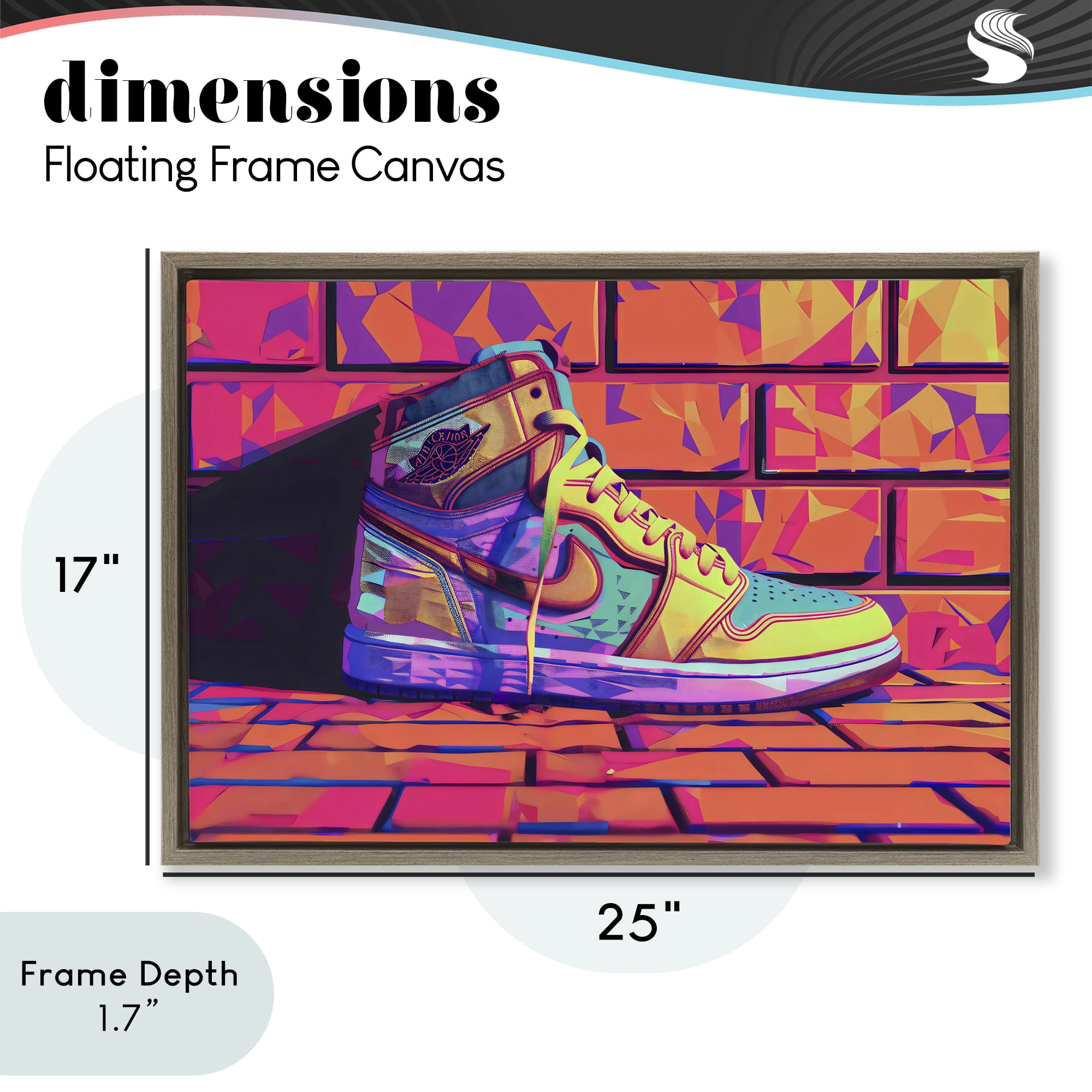 Stupell Industries Sneaker with Vibrant Geometric Hues Brown Framed Floater Canvas Wall Art, design by Creative Studio