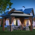 thumbnail image 2 of Devoko 10' x 12' Hardtop Gazebo Outdoor Galvanized Steel Metal Double Roof Aluminum Frame Permanent Pergolas with Netting and Curtains for Patio Backyard Garden Lawns Parties, 2 of 7