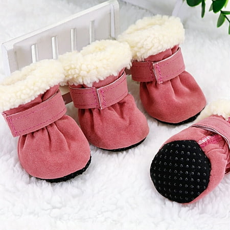 Didog 4pcs Winter Pet Dog Shoes Warm Comfortable Fleece Lined Snow Rain Anti-slip Boots Booties for Small Puppy Dogs