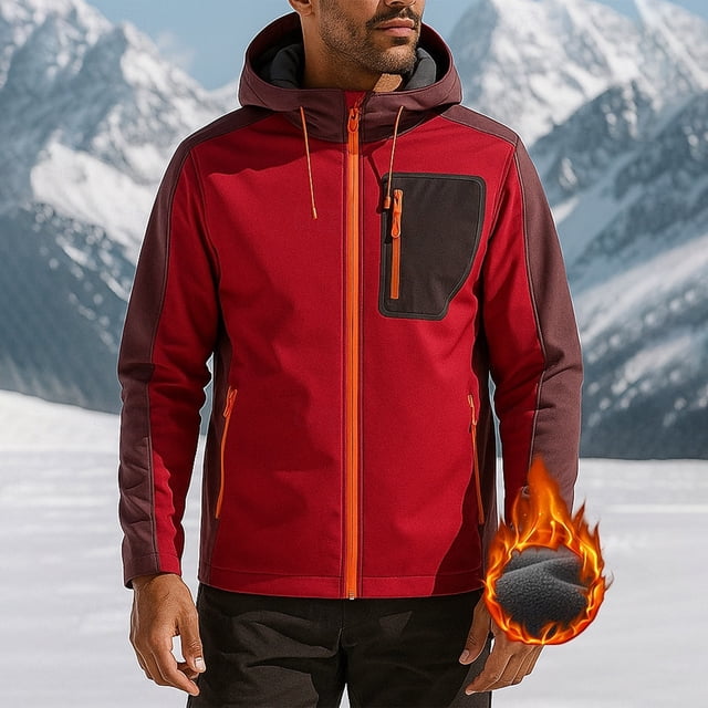 Camping Hiking Jackets for Men Softshell Fleece Lined Hooded Jackets Waterproof Windproof Outdoor Coats with Zip Pockets M