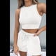 thumbnail image 4 of Conjuntos de Verano para Mujer, Conjunto Informal de 2 Piezas con Top Corto y Pantalones Cortos de Punto Gofre, Ropa de Dormir XXL, 4 of 8