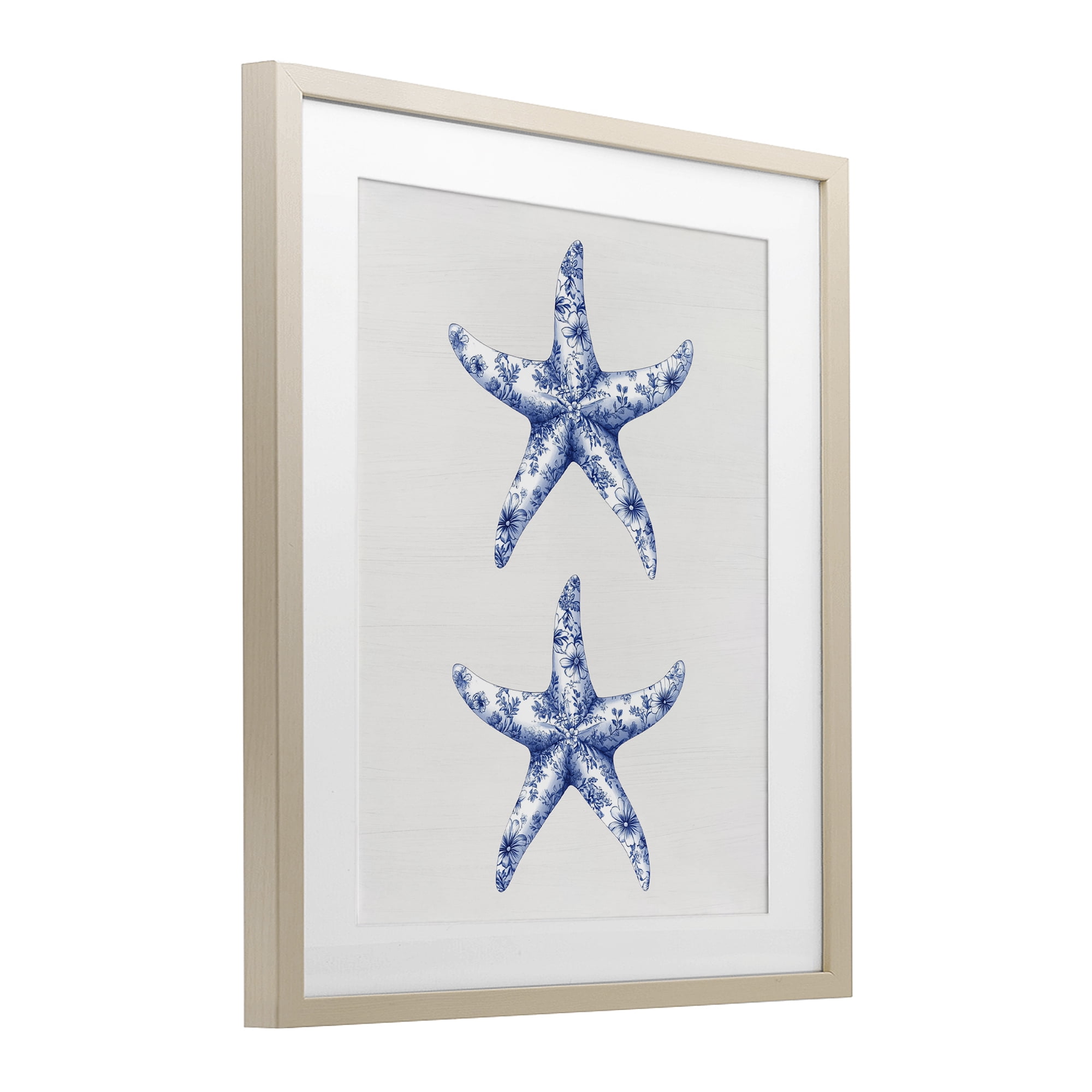 Vintage Toile Starfish Birch Framed Print Under Glass, design by Lettered and Lined