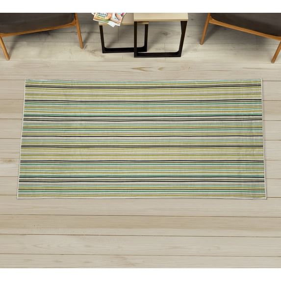 Geometric Decorative Rug, Retro Vertical Bands Wavy Striped Lines Hand Drawing Abstract Illustration, Quality Carpet for Bedroom Dorm and Living Room, 6 Sizes, Seafoam Khaki, by Ambesonne