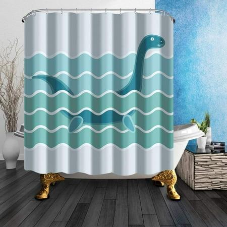 Bsdhome Sea Monster Bule White Chevron Polyester Fabric Bathroom