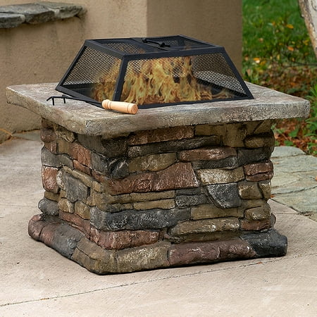 Goplus 29 Outdoor Patio Firepit W Matte Steel Fire Bowl Stone