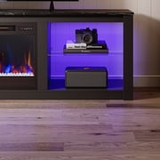 Bestier Fireplace TV Stand for 75 inch TVs,TV Stand with Fireplace & 23 inch Electric Fireplace, Modern Entertainment Center with Fireplace for Living Room or Bedroom, RGB Lighting, Black