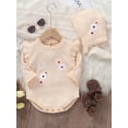 thumbnail image 4 of Suealasg Baby Girls Knit Sweater Romper +Hat Long Sleeve Letter Flower Embroidery Romper Knitwear 36 9 12 18 Months Infant Girls Fall Clothes, 4 of 8