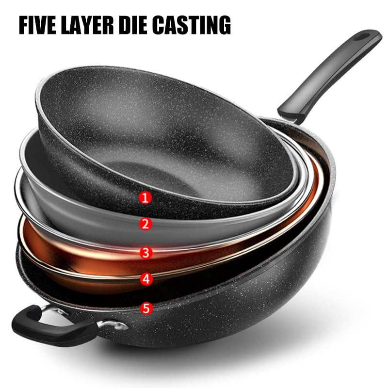 Frying Pan with Lid Non-Stick Granite Small Frying Pan Wok Multifunctional  Easy to Clean for Kitchen 2 