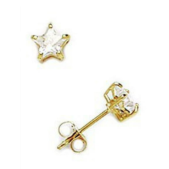 14k Yellow Gold 4x4mm Star Cubic Zirconia Basket Set Earrings