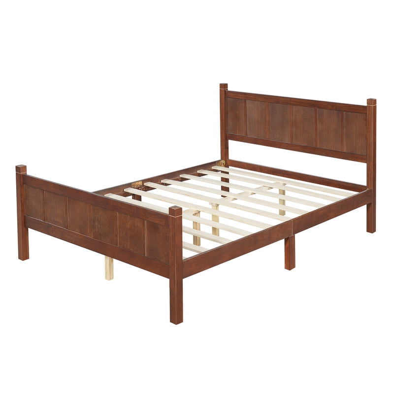 Full Size Farmhouse Platform Bed with Flat Panel Designed Headboard & Footboard, Minimalist Wood Bed Frame with Under-Bed Storage
