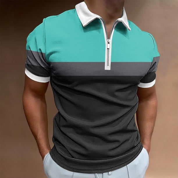 pstuiky camisetas para hombre, Camiseta holgada de manga corta con solapa y cremallera para hombre camisetas de hombre xl