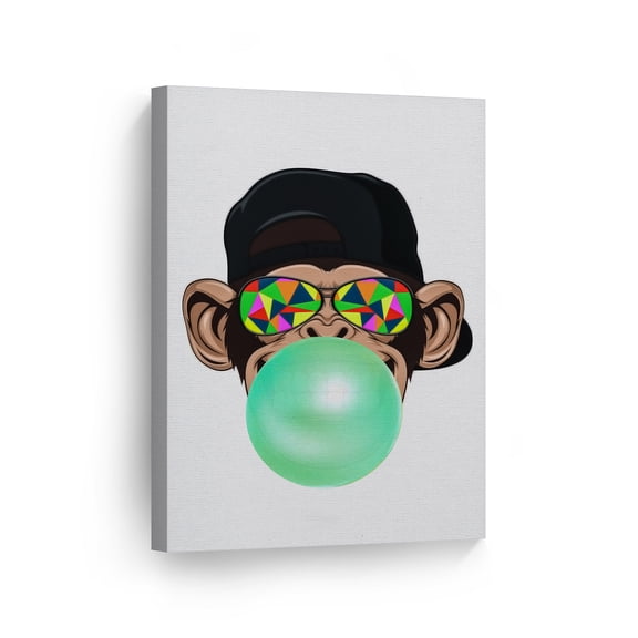 Smile Art Design Funny Young Party Monkey Gorilla Animal Bubble Gum Art Green Chewing Gum CANVAS PRINT Wall Art Home Decor Pop Art Living Room Kids Room Decor Made in USA 40x30