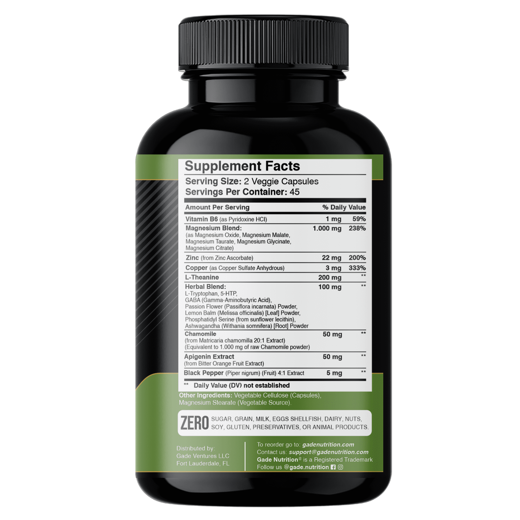 Gade Nutrition Magnesium 1,000 mg with L-Theanine, Apigenin, L-Tryptophan, 5HTP & GABA