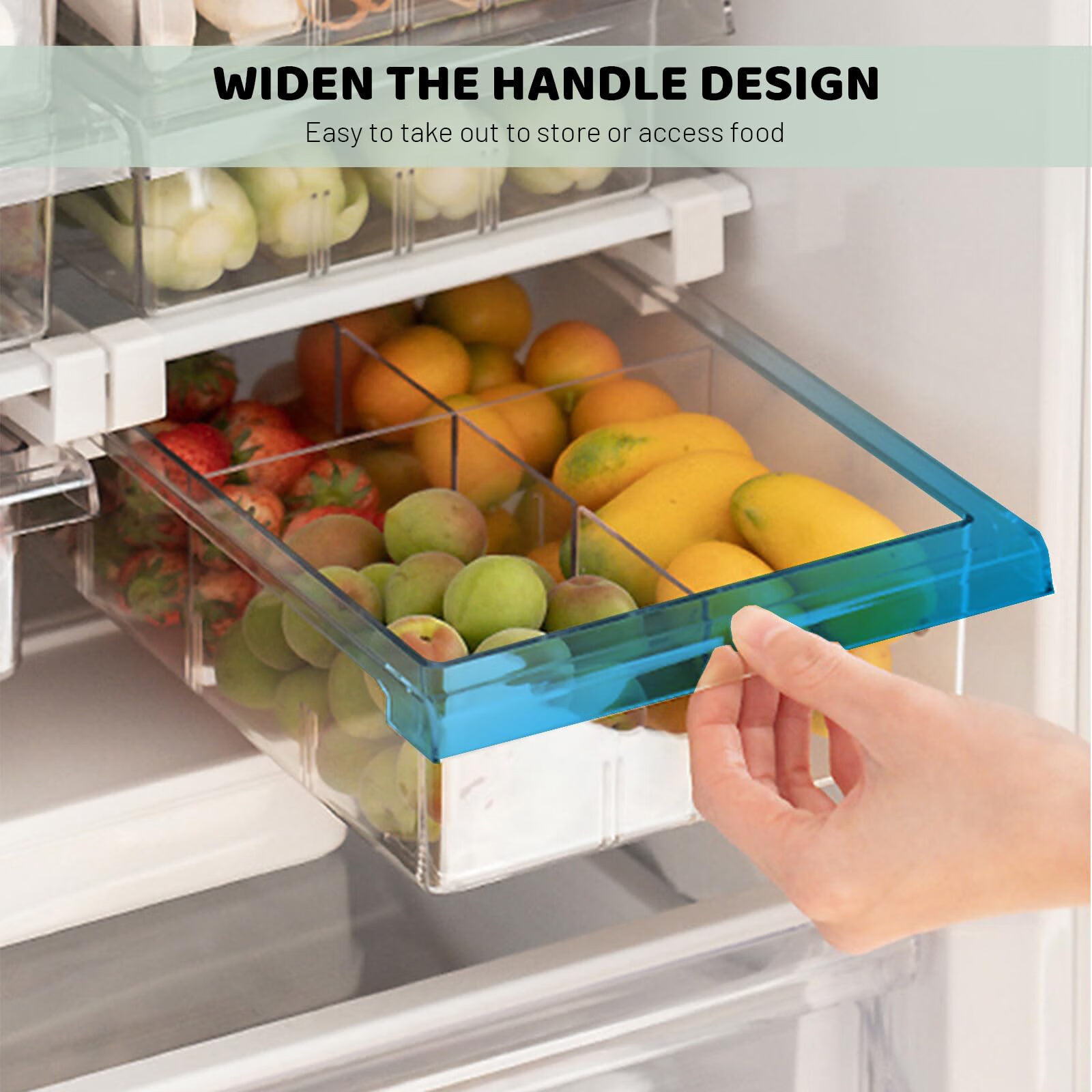 Fridge Organizer Drawer, Refrigerator Drawer Organizer, Pull Out with Handle,Pull Out Shelf Storage Transparent Organizer for Egg,Fruit,Vegetable,Seafood,Beef-4 compartments