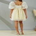 thumbnail image 4 of Robe Princesse d'Été pour Femme en Tulle Bouffant, Unie, Col Carré, Manches Bouffantes, Robe Courte, Volants, Maille, Robe Courte de Fête, Grande Taille, 4 of 7