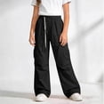 thumbnail image 4 of DJDLJWCJ Teen Cargo Pants for Girl 14-16 Straight Leg Elastic Waist Baggy Pants Solid Color Lightweight Work Pants Black Size 13, 4 of 5