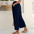 thumbnail image 6 of Wide Leg Capris for Women Dressy Casual Tie Waist High Waist Cropped Trousers with Pockets Solid Color Summer Loose Ankle Length Pants , Dark Blue, S, 6 of 9