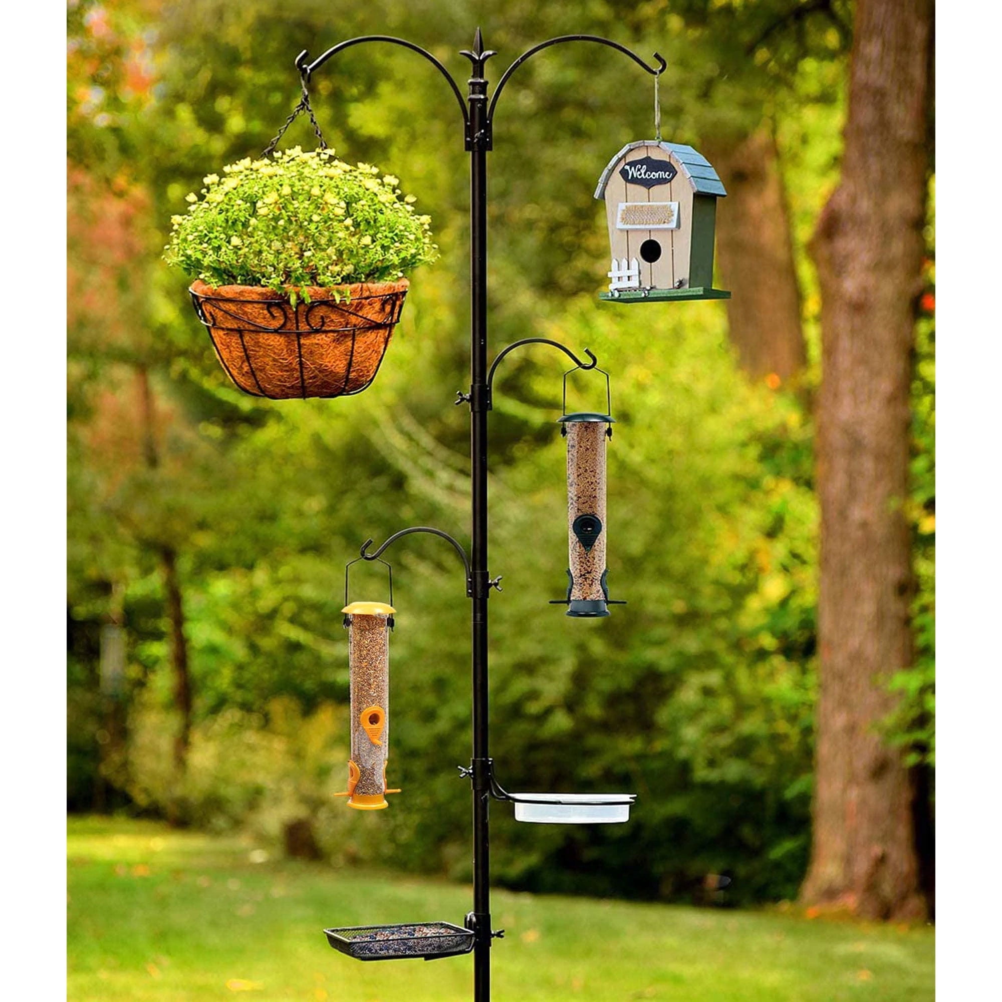 Ashman Premium Bird Station & Birdbath w/ 2 Feeders, 92" Tall, 2 Side Hook