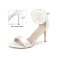 thumbnail image 2 of BLISSFUL STEP Flower Satin Stiletto Heels Ankle Strap High Heel Sandals for Women White (Size 7), 2 of 7