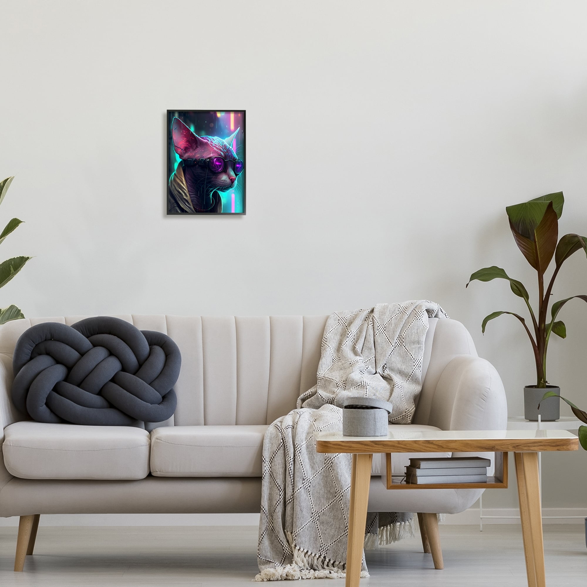 Stupell Industries Sphynx Cat Futuristic Cyber Style Animals & Insects Painting White Framed Art Print Wall Art