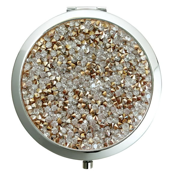 RAGUPEL Hand Mirror,Metal Pocket Mirror for Women,Crystal Touch Compact Mirror,3"X3"