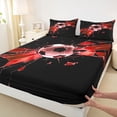 thumbnail image 4 of Castle Fairy Sport Soccer Queen Sheets 4 Pieces, Gradient Shattered Pattern Queen Sheet Sets, Black Red White,1 Fitted Sheet, 1 Flat Sheet and 2 Pillowcases, 4 of 6