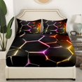 thumbnail image 3 of Erosebridal Abstract Ombre Full Sheet Sets, Futuristic Striped Bedding Full Size, Geometry Honeycomb Decor,, 3 of 7
