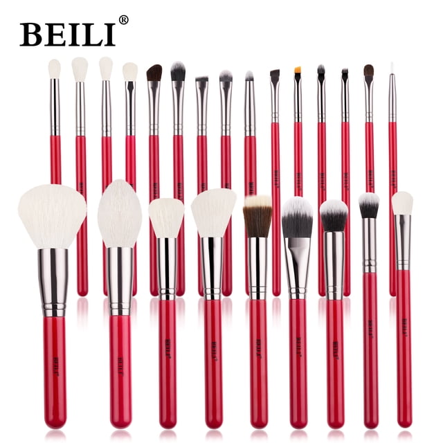 BEILI-Juego de brochas de maquillaje de ojos rojos, pelo Natural profesional, sombra de ojos, base en polvo, colorete, resaltador, herramienta de maquillaje